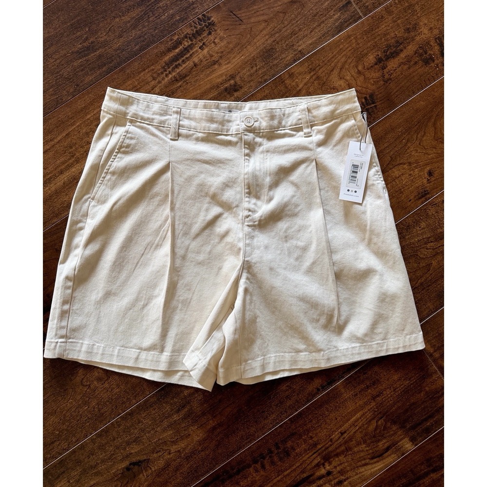 Three Dots Pleat Front Shorts Womens 14 Whitecap Gray Cotton Chino 5" Inseam $89